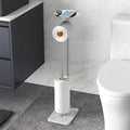 FEILERN Toilet Paper Holder Stand for Bathroom Floor Standing Toilet Roll Dispenser Storages 4 Reserve Rolls, with Top Storage Shelf for Cell Phones, Wipe, Wallet and More(Marble Brush Nickel) by FEILERN