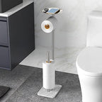 FEILERN Toilet Paper Holder Stand for Bathroom Floor Standing Toilet Roll Dispenser Storages 4 Reserve Rolls, with Top Storage Shelf for Cell Phones, Wipe, Wallet and More(Marble Brush Nickel) by FEILERN