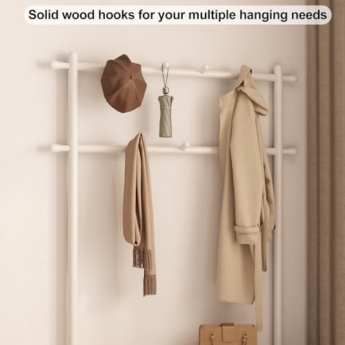 AQIMUELE Coat Rack with Shoe Storage, Wooden Hall Tree with Bench, 11 Hooks and 2-Tier Storage Shelves, 3-in-1, Entryway Bench with Coat Rack (39.3"-Deep White) - Image 5