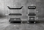 Commercial 3-Shelf Rolling Service Utility Cart | Capacity 390 lbs. | 37" x 34" x 16" | Black - Image 3