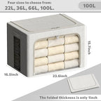 FHSQX 6 Pack Clothes Storage Bins with Metal Frame 100L Foldable Storage Bins for Clothes Linen Fabric Storage Box with Clear Window (Lvory White, 23.6x16.5x15.7inch(100L)) - Image 5