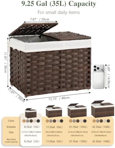 SETVSON Storage Basket with Lid, 2-Lid PE Rattan Storage Bin, Brown - Image 2