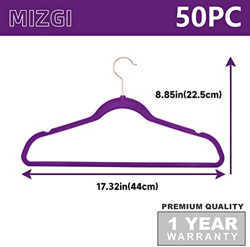 MIZGI Velvet Hangers 50 Pack Non Slip Heavy Duty Dark Purple Rose Gold Hook - Image 6
