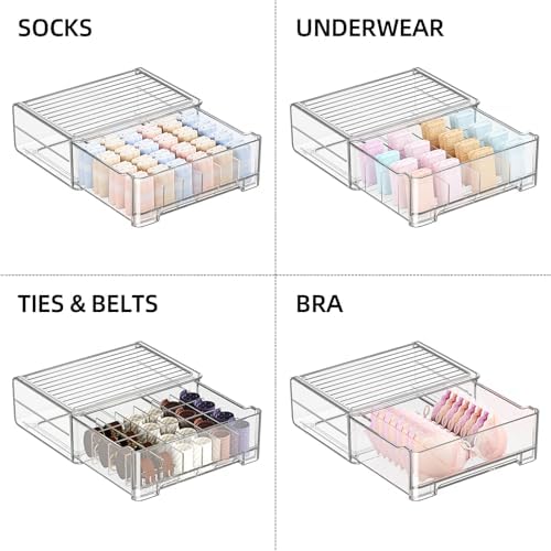 Underwear Drawer Organizer with Dividers, 24 Cell Stackable Sock Organizer for Closet, Plastic Underwear Storage Drawer for Closet, Bra Organizer for Baby Clothes, Panties, Belts, Ties, Scarf - Image 5