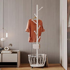 Off-White Moveable Tree Metal Coat Rack with Basket Freestanding 65" - Image 6