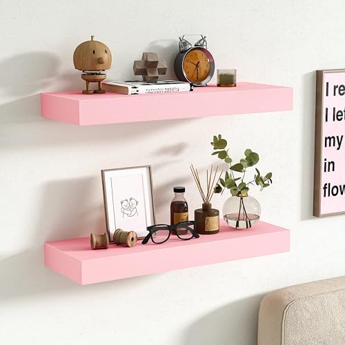 BAMEOS Pink Floating Shelves for Wall, 16" x 6" Wall Shelves for Room, Floating Book Shelves, Hanging Shelves for Bedroom, Bedroom, Living Room, Kitchen (Set of 2) - Image 7