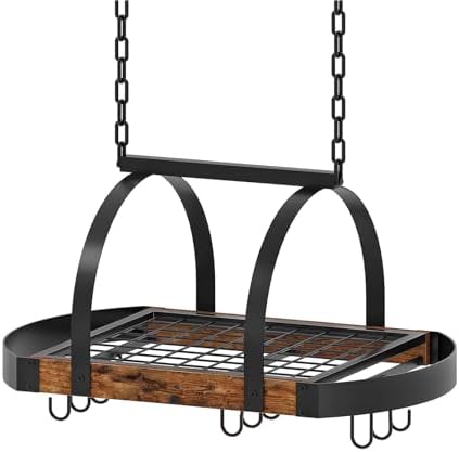 CHOEZON Hanging Pot Rack, Pot Hanger for Kitchen, Ceiling Mounted Pot Holder, Cookware Organizer with 9 S-Shaped Hooks, for Pot, Pan Storage, Space-Saving, Rustic Brown and Black TPR07BF by Choezon