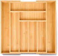 100% Bamboo Expandable Drawer Organizer - Adjustable Utensil and Cutlery Tray for Kitchen, Office, and Bathroom Storage. by Unknown
