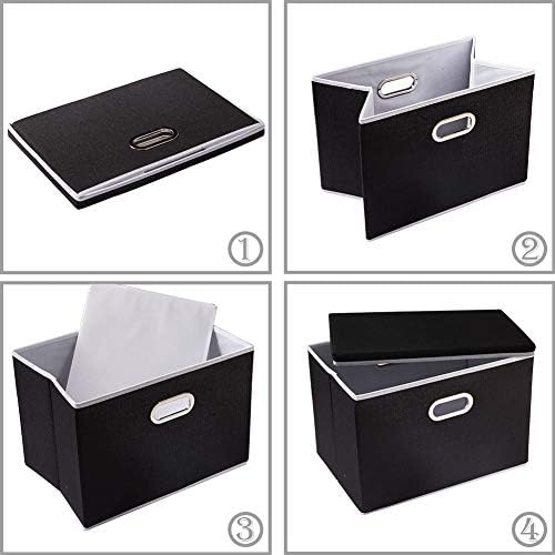 PRANDOM Foldable Storage Bin with Lid [5-Pack] Linen Fabric Decorative Storage Box Organizer Container Basket Cube with Handles Divider for Closet Office Living Room Black(14.9x9.8x9.8) - Image 6