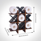 DAOYOUSKY Tic Tac Toe Toilet Paper Holder Stand with 4pcs Wooden X, Farmhouse Rustic Wall Mounted Funny Toilet Papers Storage Organizer with Shelf, Guest Bathroom Decor, Brown and Black - Image 6
