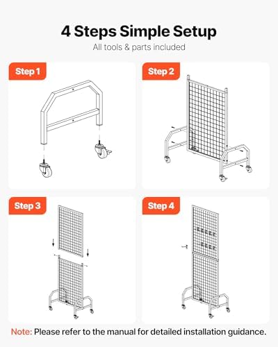 VEVOR Grid Wall Panel, 1.9 x 5.4 ft Wire Grid Panels Display Rack, Movable Art Display Shelf with Wheels and 10 Hooks, Black Carbon Steel Gridwall for Craft Show, Decoration, Storage, Notice Board - Image 5