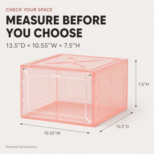 Stackable Clear Pink Shoe Boxes 6 Pack with Magnetic Door, Drop Front Sneaker Storage Organizer for Closet, Large Transparent Plastic Shoe Storage Containers - Image 3