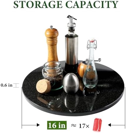 Koville Black Marble Lazy Susan for Kitchen Counter, 16'' Marble Turntable for Dinning, Lazy Susan Organizer for Cabinet, Serving Rotation Spinning Tabletop Organizer Swiveling, Spice Rack Storage - Image 3