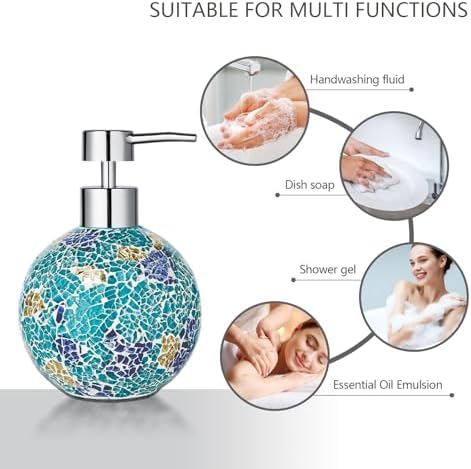 Handmade Blue Mosaic Glass Bathroom Accessory Sets 4PCS Bathroom Accessories Set Complete Includes Lotion Dispenser Toothbrush Holder Tumbler Cup & Vanity Tray - Image 5