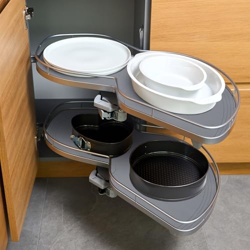 DoubleFill 2 Pack 26 Inch Lazy Susan Shelf Liner Silicone, Gray - Image 4