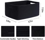 MiniArk Large Storage Baskets for Shelves, 17 x 13 x 7.5” Closet Organizers Bins for Clothes Blanket Towels, Baby Nursery, Toy Baskets Box, Woven Rope Baskets, 2 Packs Black - Image 2
