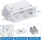 OPNICE Desk Organizers and Accessories, Computer Monitor Stand Riser with Drawer and 2 Pen Holders, Printer & Laptop Stand, Office Desk Accessories & Workspace Organizers for Home Office Supplies, Metal White - Image 5