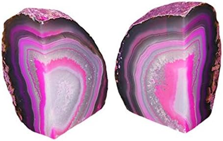 JIC Gem Pink Agate Geode Bookends Anti-Slip Rubber Bumpers 1 Pair 2-3 Lbs - Image 5