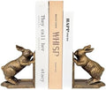 Decorative Bookends Antique Gold Bunny Book Ends, Heavy Duty Cast Iron Book Ends for Shelves,Unique bookends for Heavy Books, Vintage Decor 5.3 lbs by REMENNA