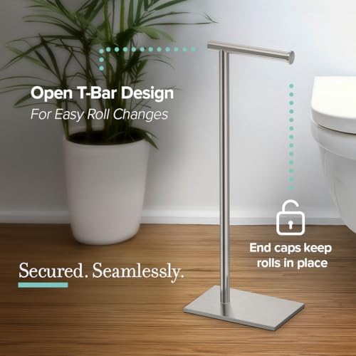 Gatco 1431C Modern Rectangle Base Freestanding Toilet Paper Holder, 21.25" Chrome with Weighted Base - Image 3