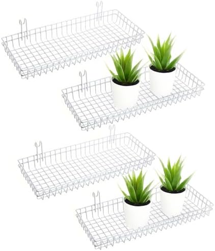4 Pack Metal Grid Wall Baskets with Hooks, 15.75 x 6 x 2.36 Inch by ZHOHO+TANT