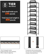 SINGAYE 8 Shelves Storage Wire Shelf Closet Metal Shelving Pantry Wheels - Image 5