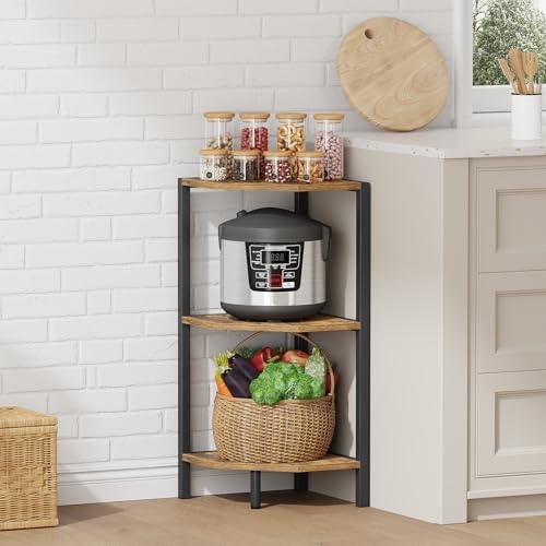 Creso hom Corner Shelf, 3-Tier Industrial Corner Bookshelf with Metal Frame - Image 4