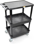 Pearington 3-Shelf Multipurpose Mobile Utility Cart with 2 Bins and Lockable Wheels, Heavy-Duty Plastic Rolling Presentation Cart for Offices and Warehouses, Black by Pearington