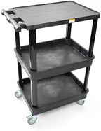 Pearington 3-Shelf Multipurpose Mobile Utility Cart with 2 Bins and Lockable Wheels, Heavy-Duty Plastic Rolling Presentation Cart for Offices and Warehouses, Black by Pearington