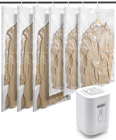 BAGSMART Hanging Vacuum Storage Bags For Clothes, Hand Pump Included by BAGSMART