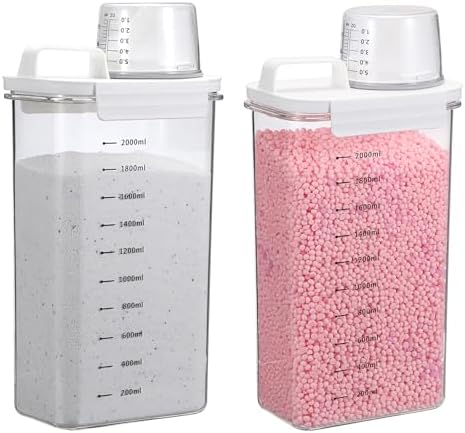 Sumnacon Laundry Detergent Dispenser 2 Pcs Sturdy Plastic Laundry Powder Storage Box with Cup Laundry Detergent Organizer for Laundry Room Versatile Laundry Beads Container Organizer for Borax,Grain by Sumnacon
