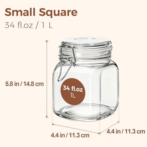 ComSaf Square Glass Pantry Jars with Airtight Lids 34 oz 3 Pack Coffee - Image 4