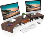 FITUEYES Dual Monitor Stand Riser, Adjustable Length and Angle, Brown by FITUEYES