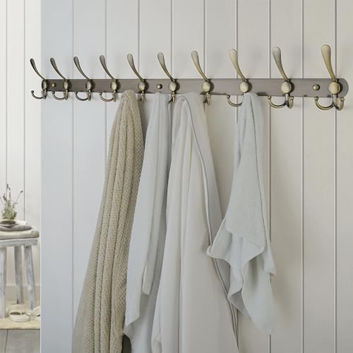 Dseap Coat Rack Wall Mount - 38” Long 10-Tri-Hooks Heavy Duty Coat Hanger Rail Wall Hooks for Hanging Coats Hats Clothing Clothes Purse Mudroom Entryway, Bronze, Pack of 2 - Image 6