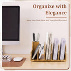 Novabright Acacia Wood Desk Organizer with Pen Holder, 6 Slot Mail Sorter - Image 4