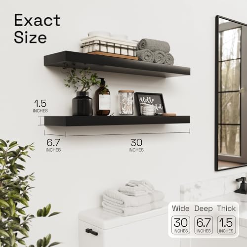 Solid Wood Floating Shelves for Wall 30 Inches Long, Black Wooden Shelf - Image 3