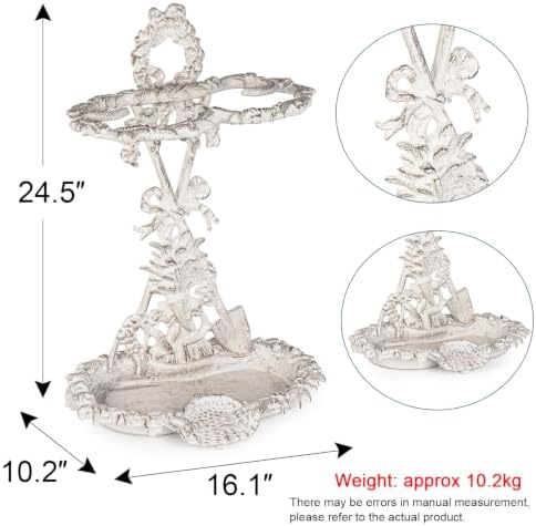 Sungmor Cast Iron Umbrella Stand with Drip Tray - Victorian & Vintage White - Image 4