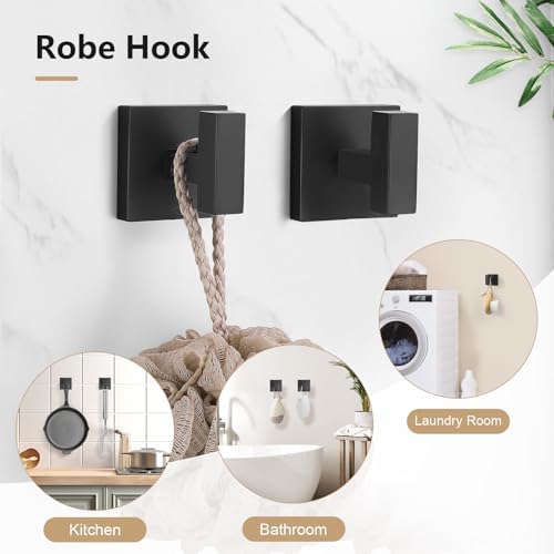 TQKAG 5-Pieces Matte Black Bathroom Hardware Accessories Set 23.6" SUS304 Stainless Steel Towel Bar Set Wall Mounted Square Toilet Paper Holder with Shelf - Image 2