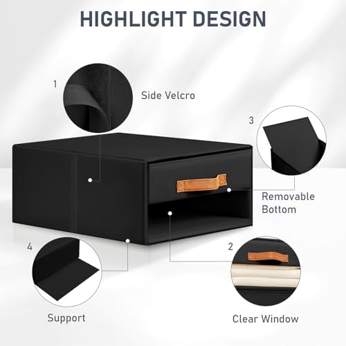 DIMJ Closet Organizers and Storage - Pull-out Fabric Bins with Drawers for Closet Foldable Clothes Organizers with Clear Window, Stackable Storage Drawers for Bedroom,Living Room,Shelf,4-Pack, Black - Image 6