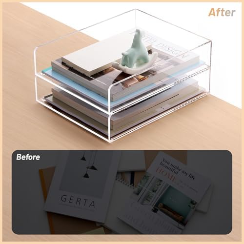 SANRUI Stackable Acrylic Desk Organizer, Paper Tray Organizer, 2-Pack - Image 7