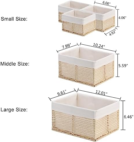 Vagusicc Wicker Storage Basket, Hand-Woven Paper Rope Basket, Rectangular Small Basket for Organizing, Cube Storage Bin for Closet/Clothes/Dresser, Beige, 5-Pack - Image 2