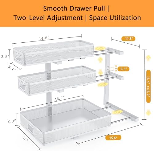 Under Sink Organizer, 3-tier Under Sink Storage Organizer Adjustable Height Easy Assembly Pull Out Cabinet Organizers Basket for Bathroom Kitchen Pantry Home Organization - Image 2