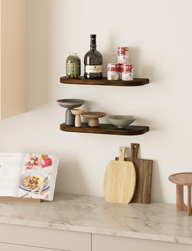 BATODA Set of 2 17" Acacia Wood Floating Shelves for Wall, Walnut Color - Image 2