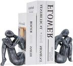 Grey Book Ends Decorative, Girl Thinker Design, Modern Bookends for Shelves, Non-Skid Heavy Duty Resin Book Stopper for Books, Resin, 1Pair/2Piece by Xmeden