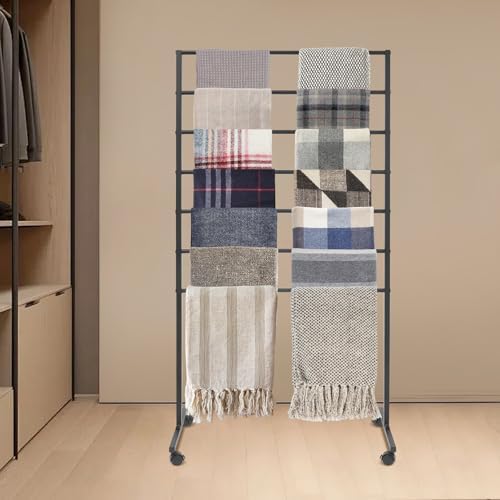 7-Tier Metal Scarf Display Stand with 360°Swivel Wheels, Freestanding Scarf Holder Organizer Rack, Floor Standing Belt Shawl Hijab Towel Display Rack for Boutique, Retail Store, Home (Black) - Image 5