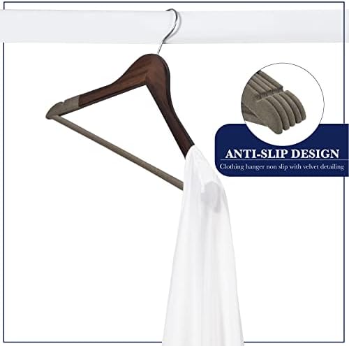 Wooden Hangers - Non Slip Luxury Natural Lotus Wood & Velvet Suit & Pants Hangers - 360 Rotating Hooks - 20 Pack - Image 3