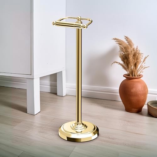 Home Accents Toilet Paper Holder Stand, Brass Finish, Freestanding Bathroom Floor Stand, Weighted Base, 22 Inch - Image 5