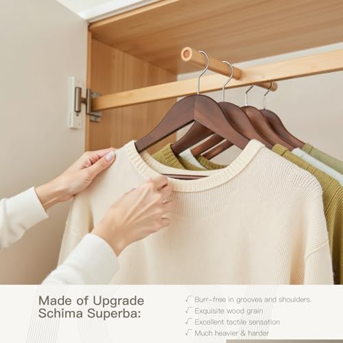 Wooden Hangers 30 Pack,Heavy Duty Solid Wooden Clothes Hangers with Pant Bar,360-Degree Rotatable Hook,Durable & Slim Wood Hangers for Coats,Jackets,Dress,Pants(Walnut) - Image 5