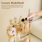 360° Rotating Makeup Organizer for Vanity, Gold Bathroom Organizer - Image 3