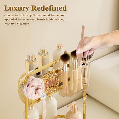 360° Rotating Makeup Organizer for Vanity, Gold Bathroom Organizer - Image 3